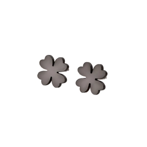 Minimalist matte black four-leaf clover stud earrings in stainless steel for women