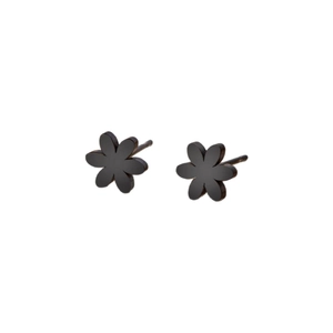 Boucles d'oreilles fleurs marguerites minimalistes en noir mat avec six pétales arrondis