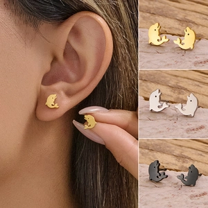 Dolphin Stud Earrings Stainless Steel Cute Cartoon Ocean Animal Minimalist Jewelry For Women Girls