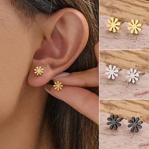 Flower Stud Earrings Stainless Steel Tiny Daisy Sunflower Mini Minimalist Sweet Jewelry For Women Girls