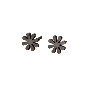 Matte black stainless steel daisy flower stud earrings for men and women minimalist design