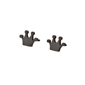 Elegant black minimalist crown stud earrings for women with polished metallic finish