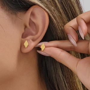 Minimalist geometric square stud earrings in polished gold finish for a stylish look