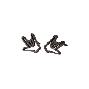 Minimalist black gesture earrings in I love you hand sign with matte finish