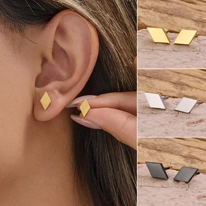 Stainless Steel Rhombus Stud Earrings Minimalist Geometric Parallelogram Fashion Piercing Jewelry For Women