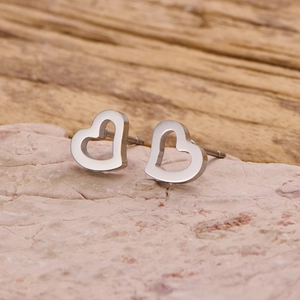 Boucles d'oreilles cœur évidé en acier inoxydable argenté poli sur pierre naturelle