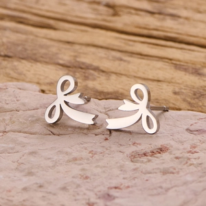 Minimalist 18k gold plated stainless steel bow stud earrings on light pink stone