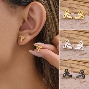 Bowknot Stud Earrings Stainless Steel 18K Gold Plated Minimalist Hollow Out Elegant Jewelry For Women Lightweight