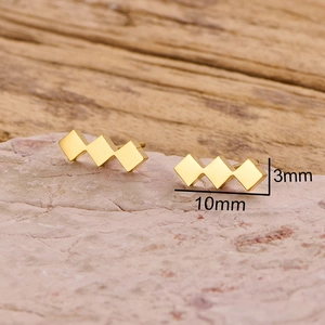 Minimalist gold square stud earrings featuring geometric triple diamond shape for women