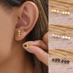 Minimalist Geometric Rhombus Stud Earrings Stainless Steel Dainty Small Diamond Shaped Jewelry For Women Trendy Simple
