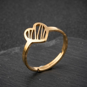 Elegant gold hollow heart stainless steel ring with adjustable geometric design