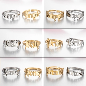 Gothic Letter Open Ring Stainless Steel 18K Gold Plated Adjustable Alphabet Ring Jewelry For Women Men