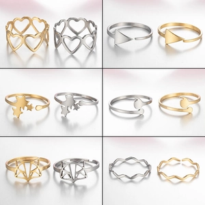 Stainless Steel Rings For Women Minimalist Geometric Heart Star Arrow Fox Adjustable Open Finger Ring Fashion Jewelry