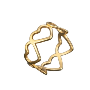 Minimalist golden hollow heart-shaped stainless steel ring with repeat geometric patterns