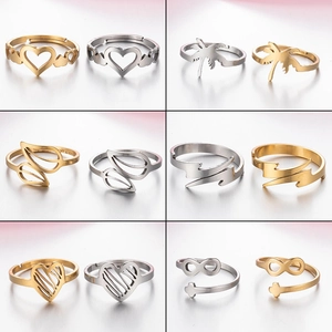 Bohemian Stainless Steel Adjustable Open Ring For Women Heart Coconut Tree Leaf Lightning Infinity Cross Design Minimalist