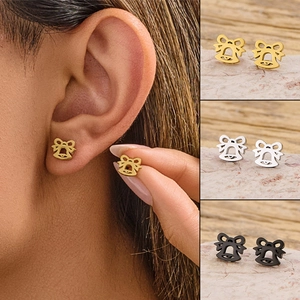 Stainless Steel Bow Bell Stud Earrings Minimalist Festive Christmas Jewelry Gift For Women