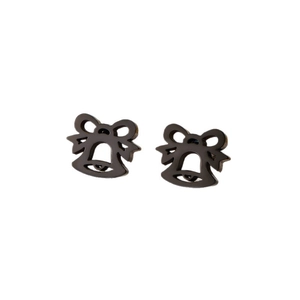 Minimalist matte black bow bell stud earrings for women on a clean white background