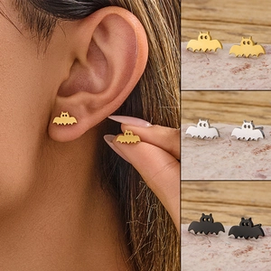 Boucles Oreilles Clous Chauve-souris Acier Inoxydable Halloween Bijoux Gothique Forme Animale Minimaliste Femme