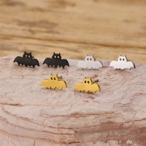 Boucles d'oreilles chauve-souris rétro en acier inox, coloris noir, argent et doré