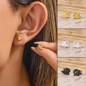 Cartoon Ghost Stud Earrings Minimalist Stainless Steel Funny Halloween Jewelry For Women Daily Fashion Accessories