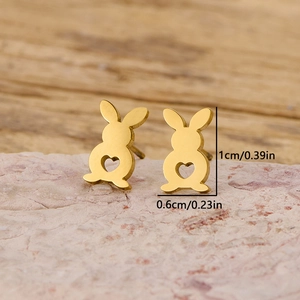 Sweet rabbit silhouette stainless steel earrings with heart cutout design