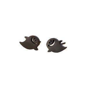 Matte black ghost stud earrings in stainless steel for Halloween themed fashion
