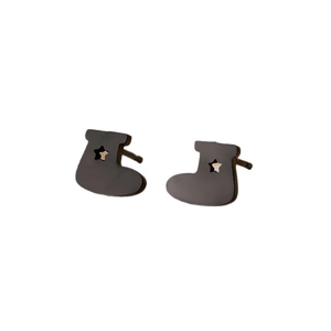 Minimalist Christmas stocking stud earrings with star cutout in dark matte finish