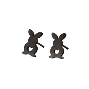 Matte black rabbit stud earrings with hollow heart design for women and students