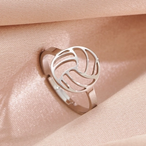 Bague volleyball réglable en acier inoxydable avec motif géométrique sur soie rose