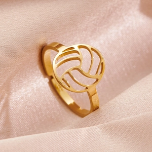 Bague volleyball évidée plaquée or 18k en acier inoxydable avec design géométrique ajustable