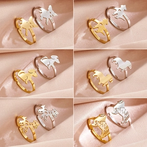 Tierring Aus Edelstahl Niedlicher Hund Hirsch Silhouette Hohl Verstellbares Offenes Band Schmuck Für Frauen Minimalistische Mode