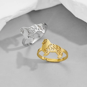 Minimalistische Hunde- und Elch-Ringe aus Edelstahl in Gold und Silber, verstellbar