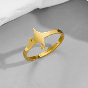 Bague ouverte étoile à quatre branches dorée minimaliste avec anneau réglable poli