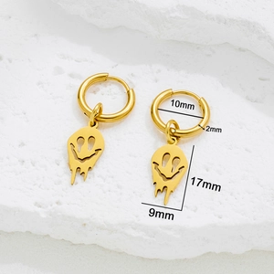 Boucles d'oreilles gothiques Halloween smiley fondant en acier inoxydable doré brillant