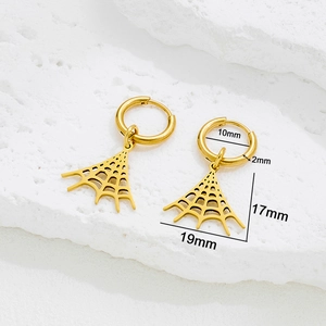 Vintage stainless steel spider web hoop earrings in gold finish for Halloween style