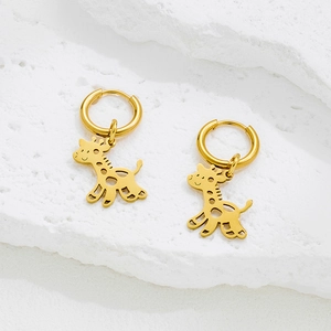 Giraffe Hoop Earrings Stainless Steel Gold Plated Hollow Out Animal Pendant Minimalist Jewelry For Women