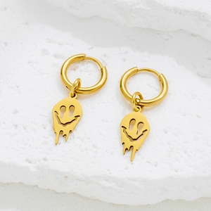 Créoles Avec Pendentif Visage Souriant Fondu En Acier Inoxydable Gothique Halloween Style Hip Hop Pour Femmes Hommes
