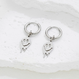 Boucles d'oreilles créoles gothiques en acier avec pendentifs émoticônes fondants