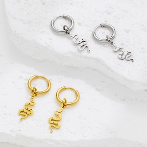 Boucles d'oreilles créoles en acier inoxydable avec pendentifs serpent dorés et argentés