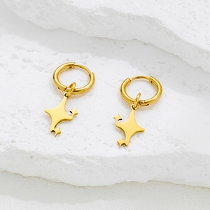 Stainless Steel Hoop Earrings With Four Pointed Star Pendant French Minimalist Geometric Jewelry For Women