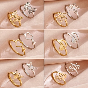 Bagues Ouvertes Réglables En Acier Inoxydable Pour Femmes Minimaliste Poli Évidé Papillon Fleur Cœur Étoile Bijoux
