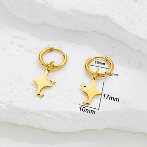 Minimalist gold stainless steel hoop earrings featuring a four-pointed star pendant charm