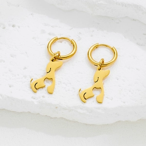 Boucles D'oreilles Créoles Pendentif Teckel Acier Inoxydable Silhouette Animale Creuse Bijoux Minimalistes Pour Femmes