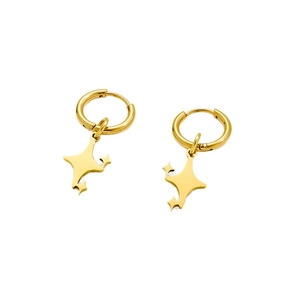 Modern gold stainless steel hoop earrings with minimalist starburst pendants in polished finish