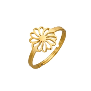 Minimalist 18K gold plated stainless steel open ring with a hollow daisy flower design