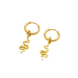 Boucles d'oreilles serpent en acier doré mat avec motifs gravés de demi-lune
