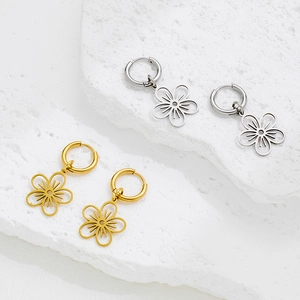 Bohemian stainless steel flower pendant earrings in gold and silver finish