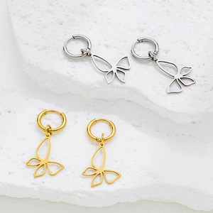 Boucles d'oreilles créoles papillon évidées en acier inoxydable doré et argenté poli