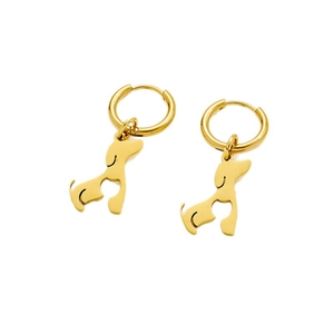 Boucles d'oreilles créoles avec pendentif teckel doré en acier inoxydable poli