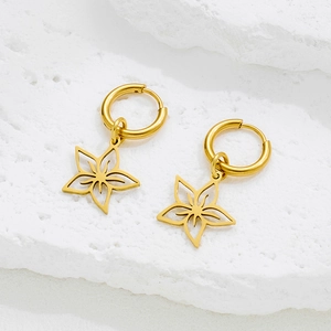 Boucles D'oreilles Créoles Avec Pendentif Fleur En Acier Inoxydable Pour Femmes Rétro Minimaliste Évidé Bijoux